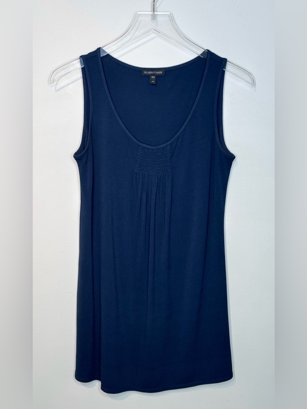 Eileen Fisher Navy Blue Silk Jersey Scoop Neck Sleeveless Tank Top Shirt Blouse